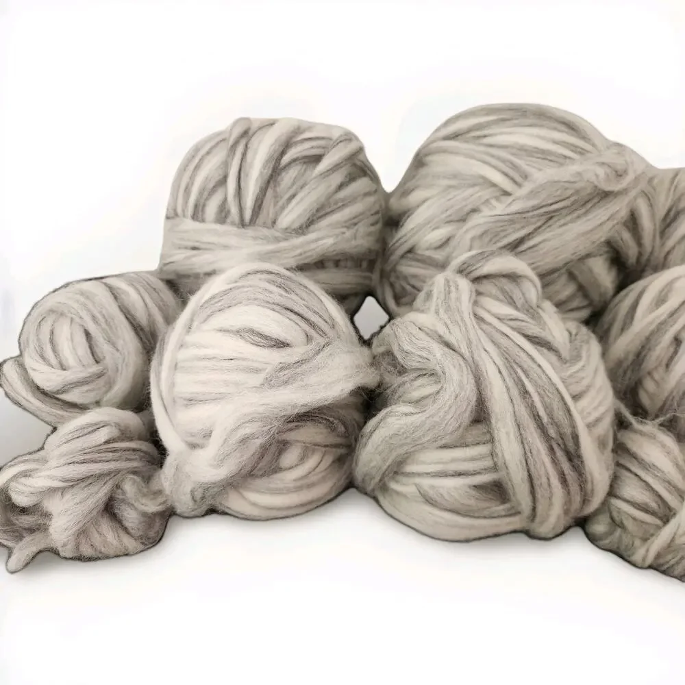 Huge Bulky Yarn Lot Gray Marled Chunky Roving Boho Knit Crochet ~2.9 LBS
